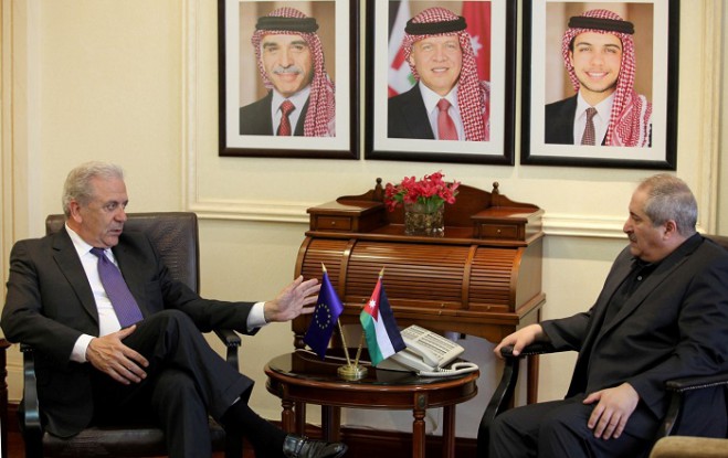 EC Commissioner Migration, Home Affairs and Citizenship Dimitris Avramopoulos meets Jordanian Foreign Minister Nasser Judeh in Amman on 6 May, 2015